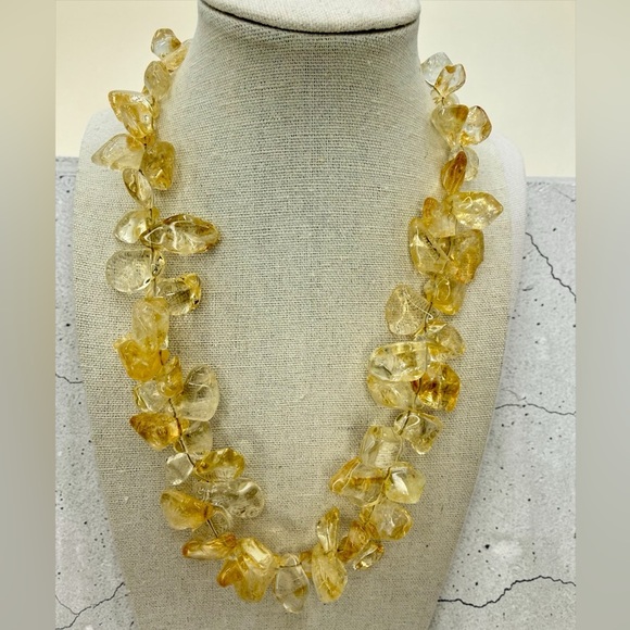 Chunky Genuine Citrine Nugget Statement Necklace 18” Massive 128g Signed - Picture 5 of 17